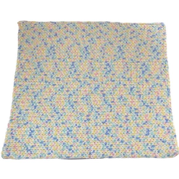 Handmade Crocheted Baby Blanket Pink Blue Pastel Lap Afghan 26x28 Gender Neutral - Picture 5 of 8